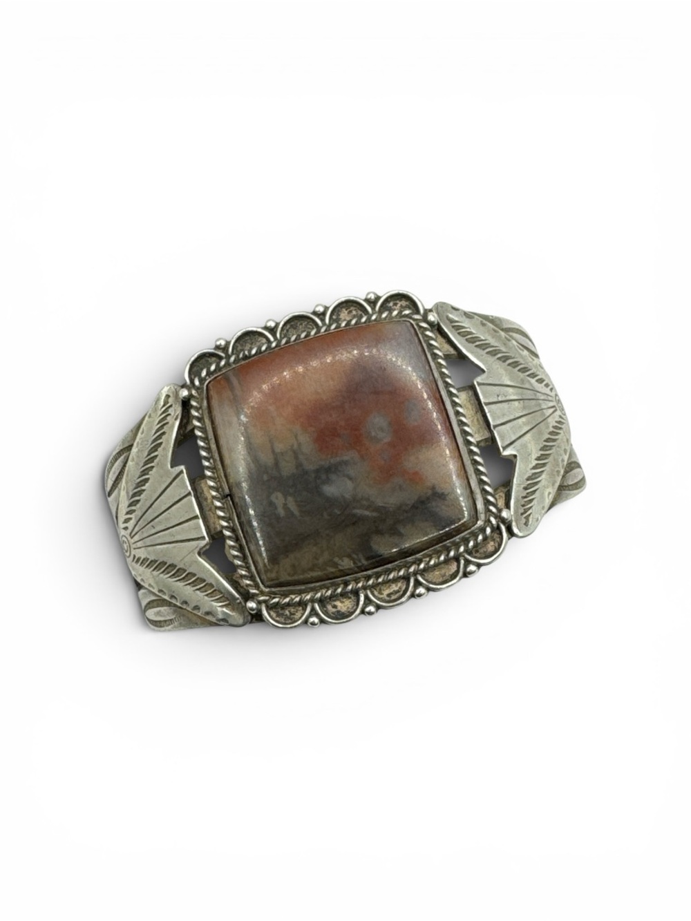 Vintage 1940s Navajo Fred Harvey Era Heavy Sterling Silver Petrified Wood Cuff - Picture 6 of 10